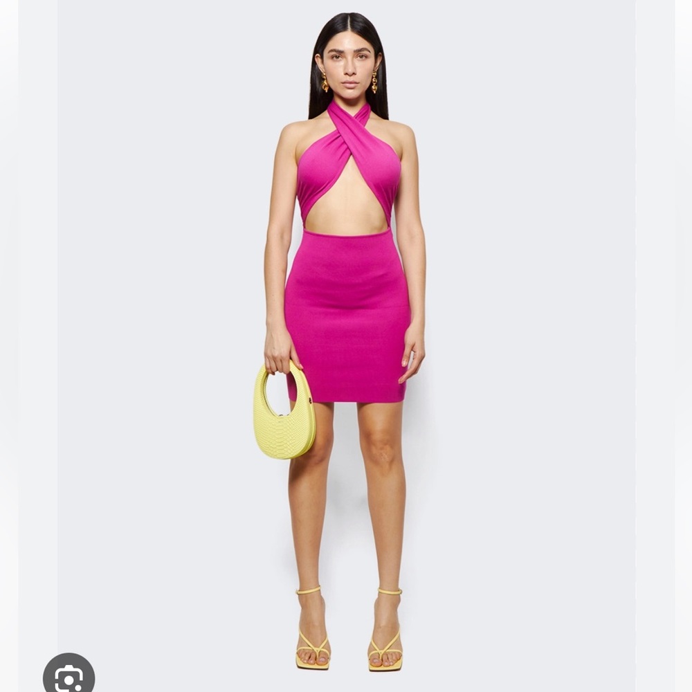 Zeynep Arcay Fuschia Halterneck Mini Knit Dress